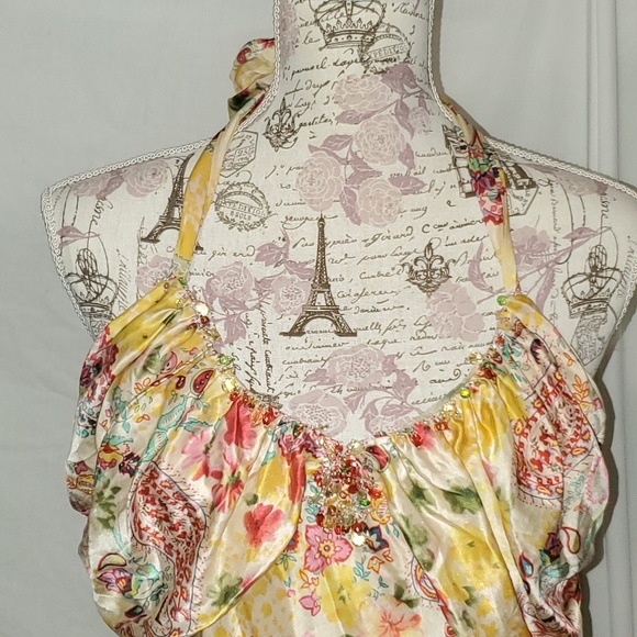 E C I NEW YORK 100% SILK BEADED HALTER TOP.SZ 14 - Picture 3 of 8